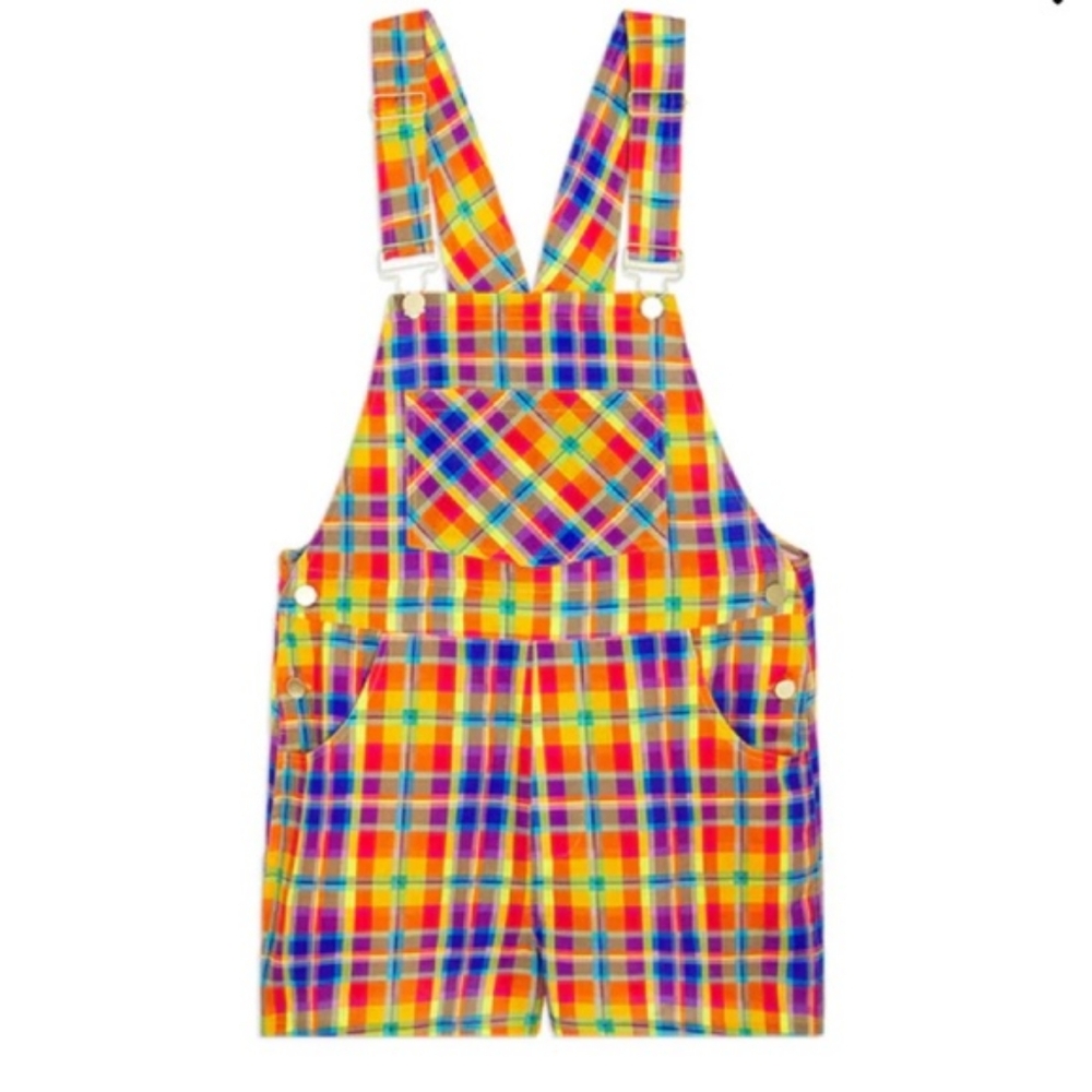 Euc We Wore What Basic Rainbow Plaid Overall Shor… - image 2